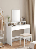 Toeletta con Specchio Grande, Postazione Trucco con 2 Cassetti e 3 Scomparti, Tavolo da Trucco, Stile Moderno, Bianco