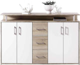 Credenza Sonoma / bianco  con 1 ripiano aperto, 3 cassetti e 4 ante