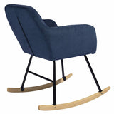 Poltrona Sedia Dondolo Relax Tessuto e Metallo Imbottita Design Moderno Dark Blu