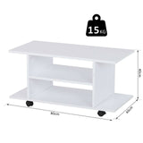 Mobile Basso Carrello Porta TV in Legno Moderno Bianco con Ruote