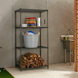 Scaffale 4 Ripiani Acciaio Inox Mobile Libreria Multiuso Cromo Nero