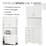 Credenza in Legno Bianco con 2 Armadietti 1 Ripiano Aperto e 3 Cassetti