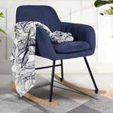 Poltrona Sedia Dondolo Relax Tessuto e Metallo Imbottita Design Moderno Dark Blu