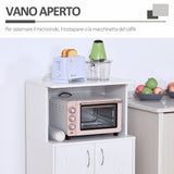 Mobiletto Cucina per Microonde con Armadietto e Ruote in Legno Bianco