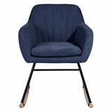 Poltrona Sedia Dondolo Relax Tessuto e Metallo Imbottita Design Moderno Dark Blu