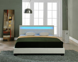 Letto Matrimoniale Imbottito Design LED 140x200cm Struttura Bianco Cornice